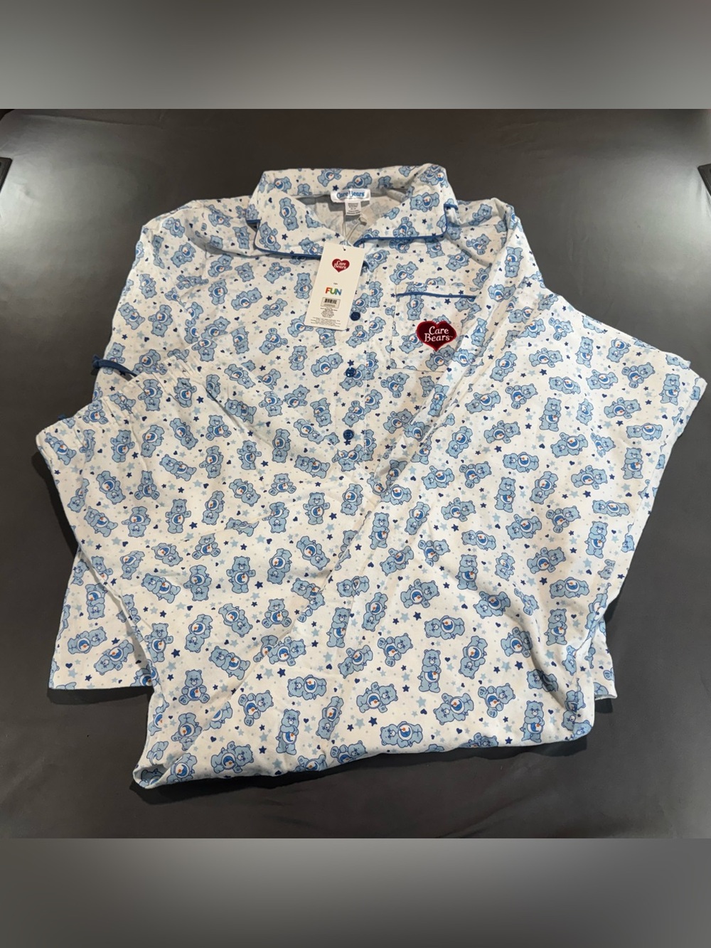 Care Bears NWT 2X Bedtime Bear 100% Cotton Pajama Set Blue White PJs